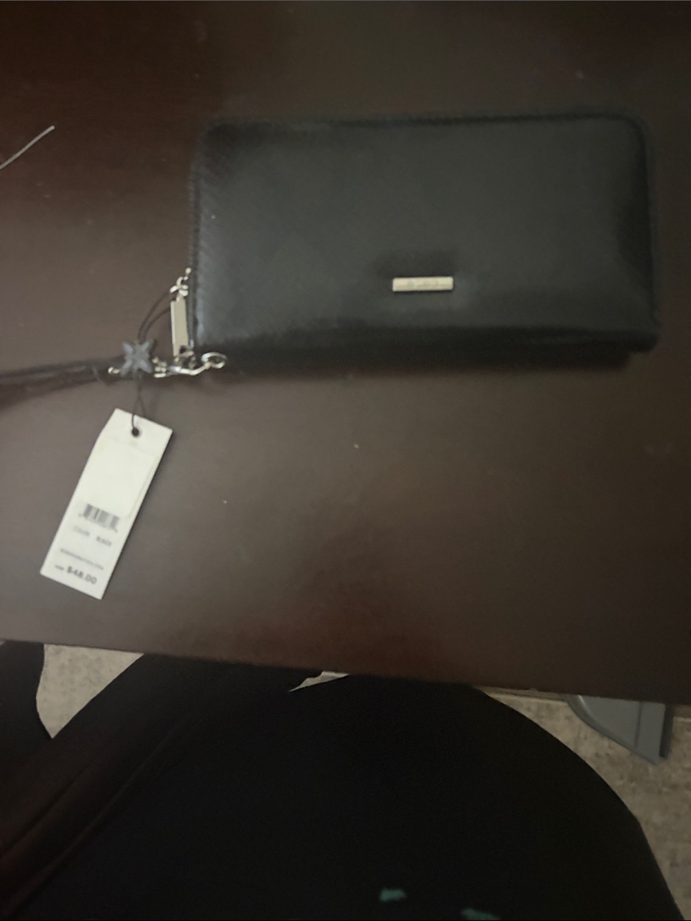 BCBG Black Textured Clutch with Metal Logo Bar